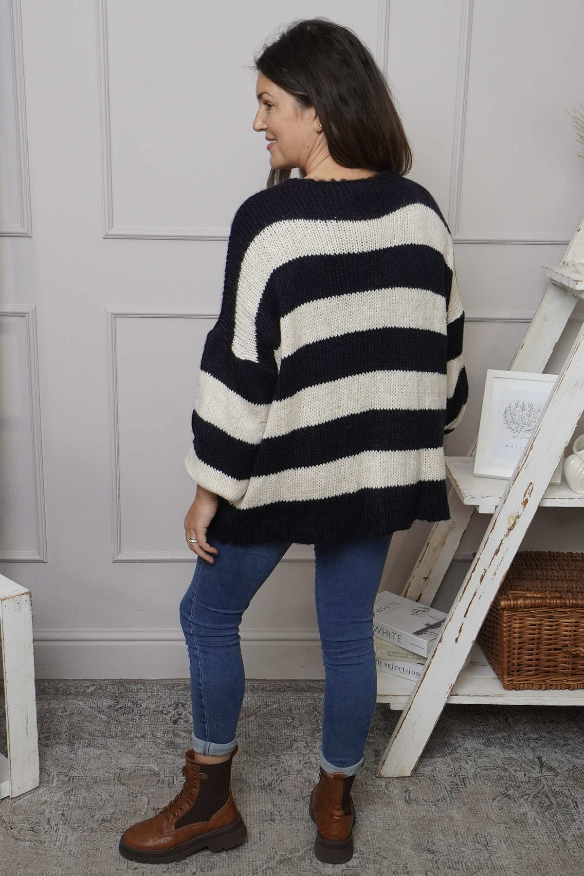 Kennedy Stripe Knitted Cardigan Navy