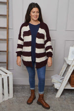Kennedy Stripe Knitted Cardigan Wine Wine - Kennedy Stripe Knitted Cardigan Wine