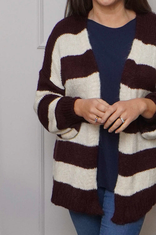 Kennedy Stripe Knitted Cardigan Wine - Image 3