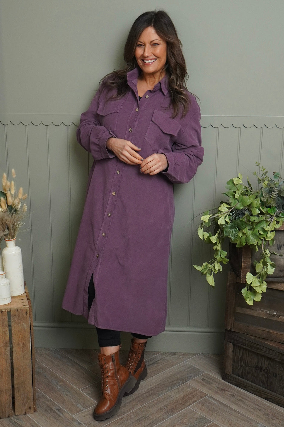 Dezi Needlecord Shirt Dress Mauve