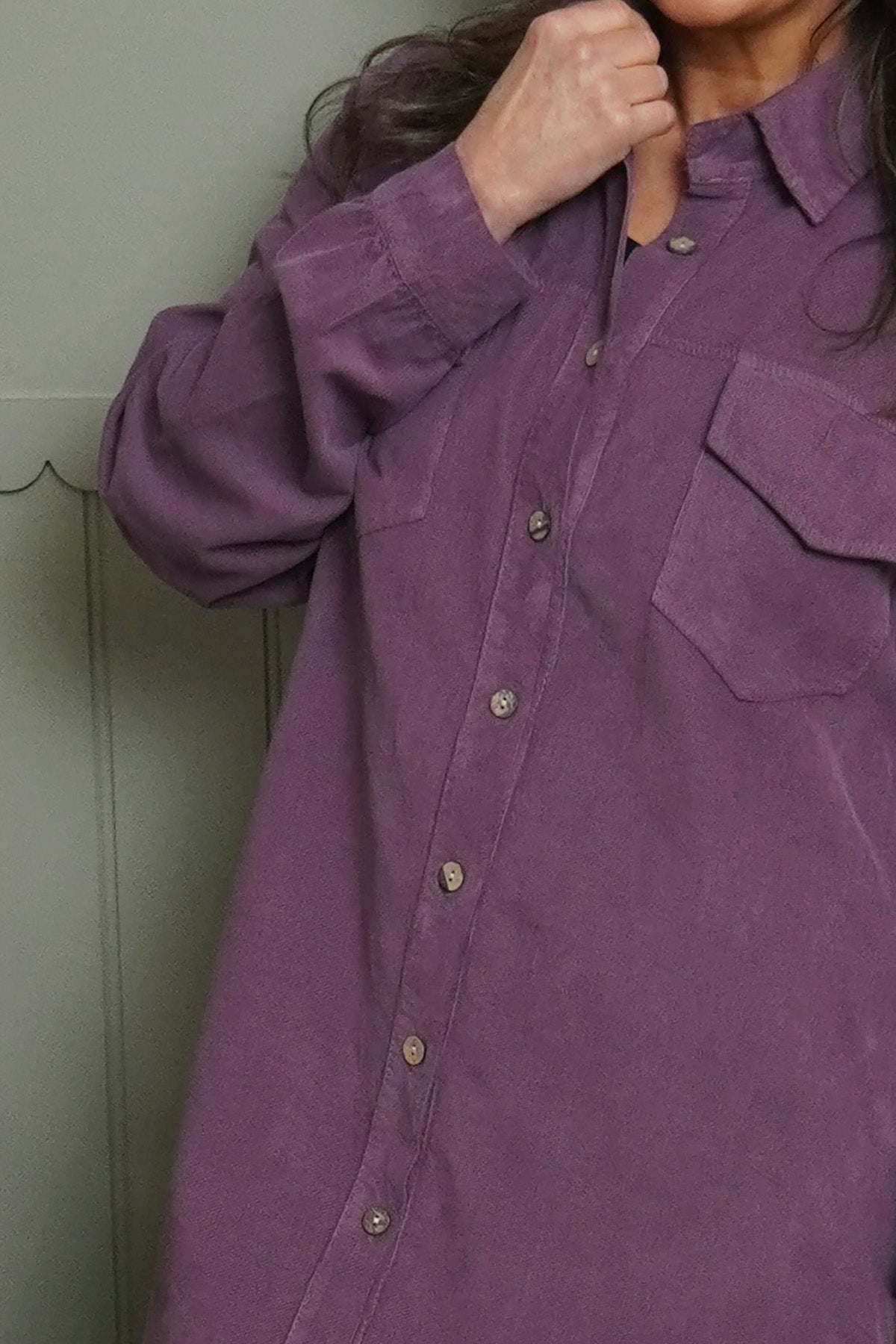 Dezi Needlecord Shirt Dress Mauve