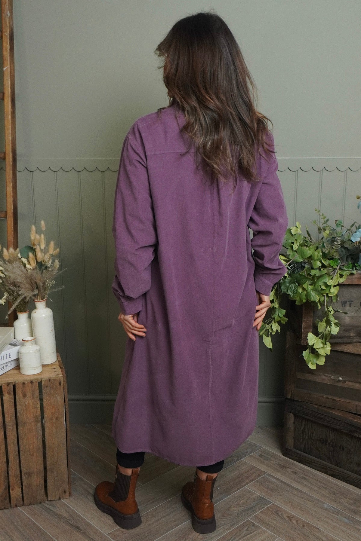 Dezi Needlecord Shirt Dress Mauve