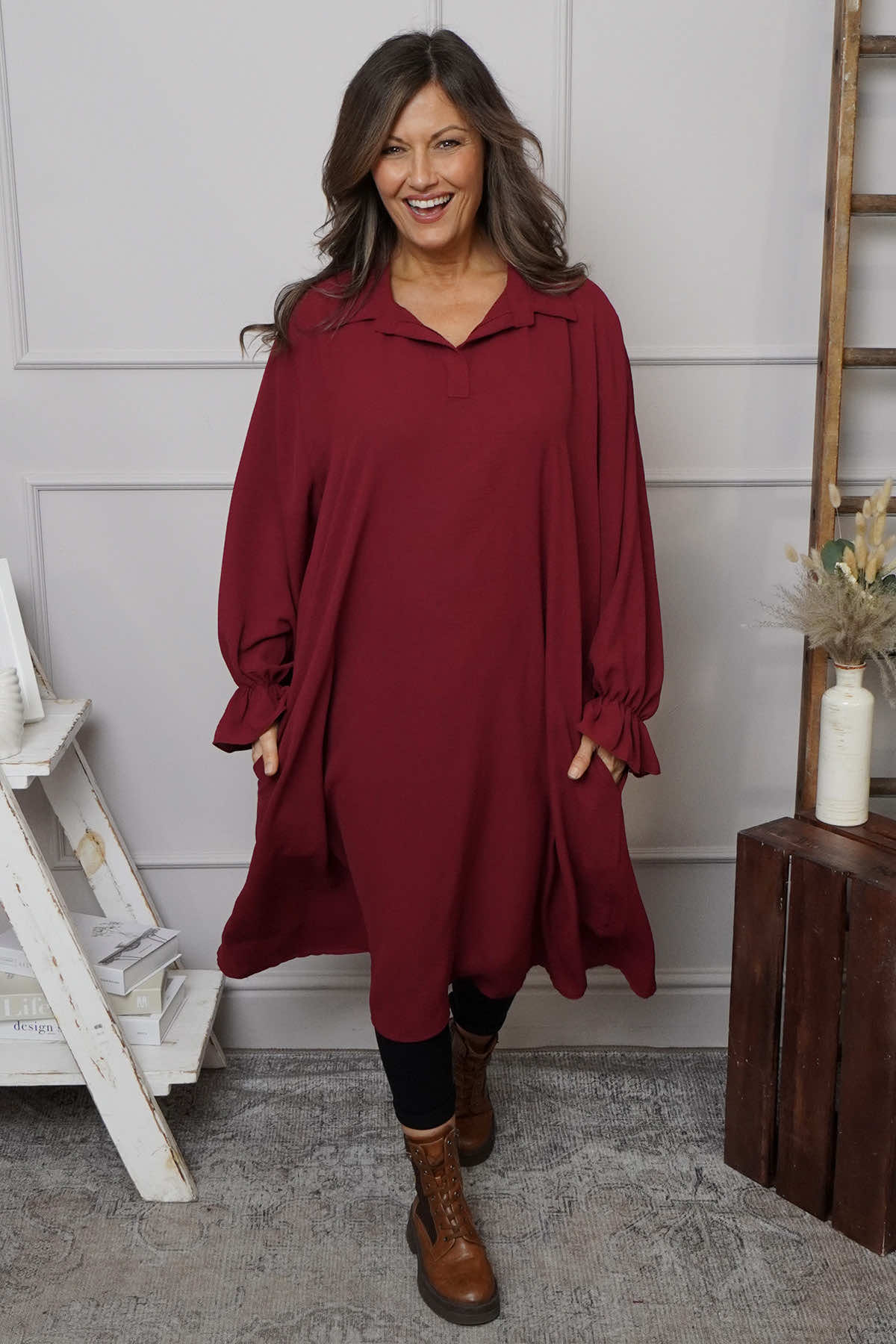 Kaya Collared Dress Wine