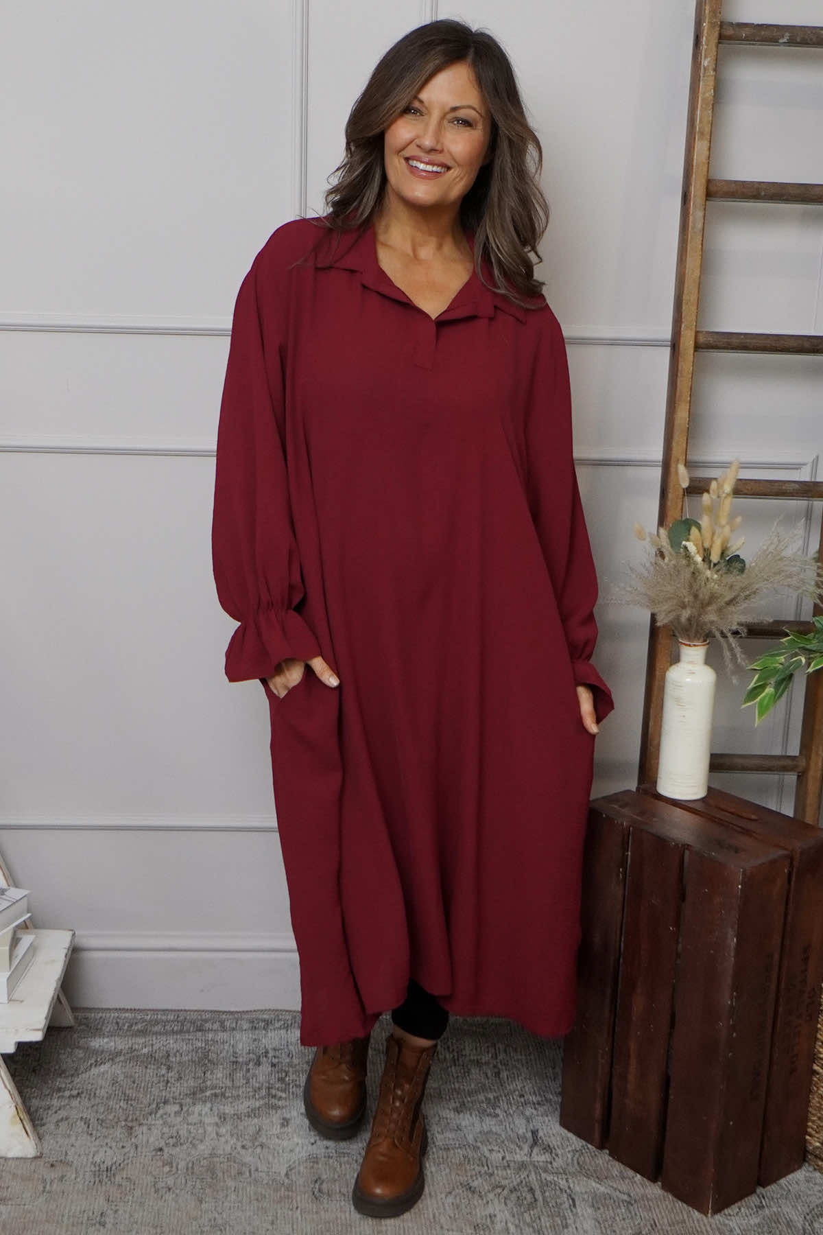 Kaya Collared Dress Wine