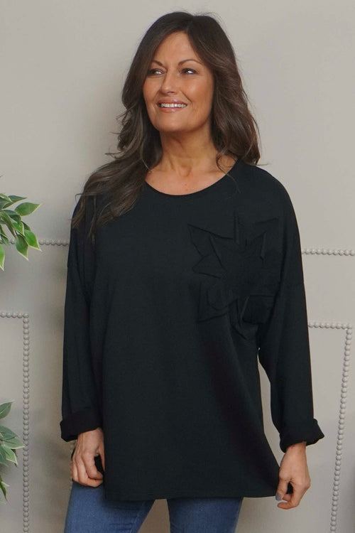 Kaila Flower Patch Cotton Top Black - Image 1