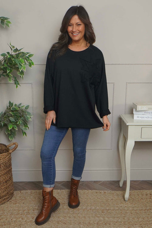 Kaila Flower Patch Cotton Top Black - Image 2