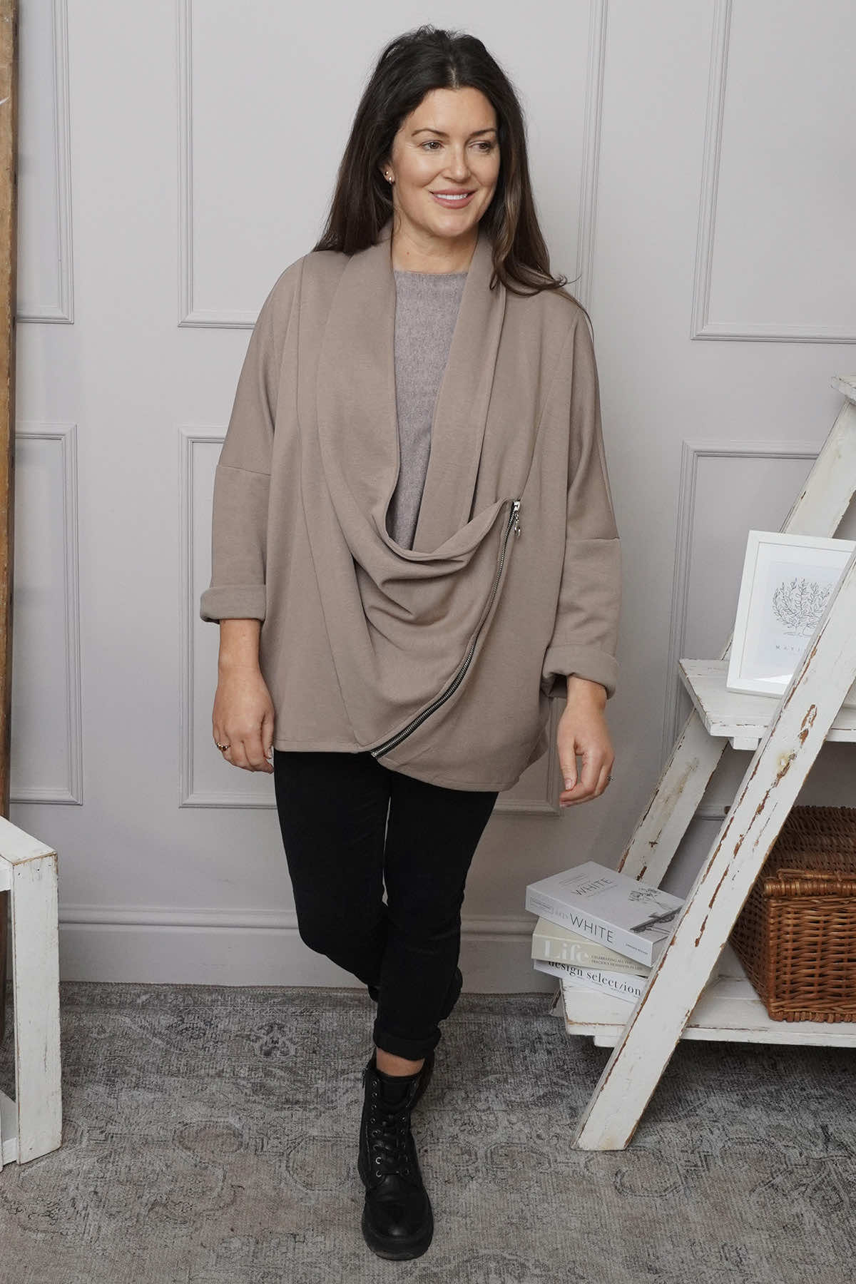 Floella Zip Cotton Jacket Mocha