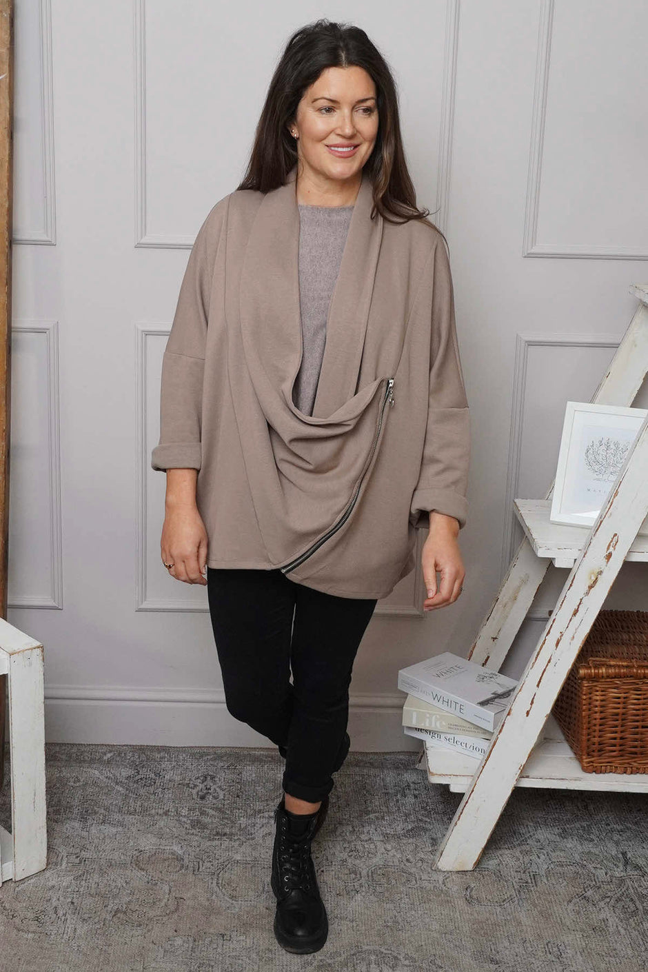 Floella Zip Cotton Jacket Mocha