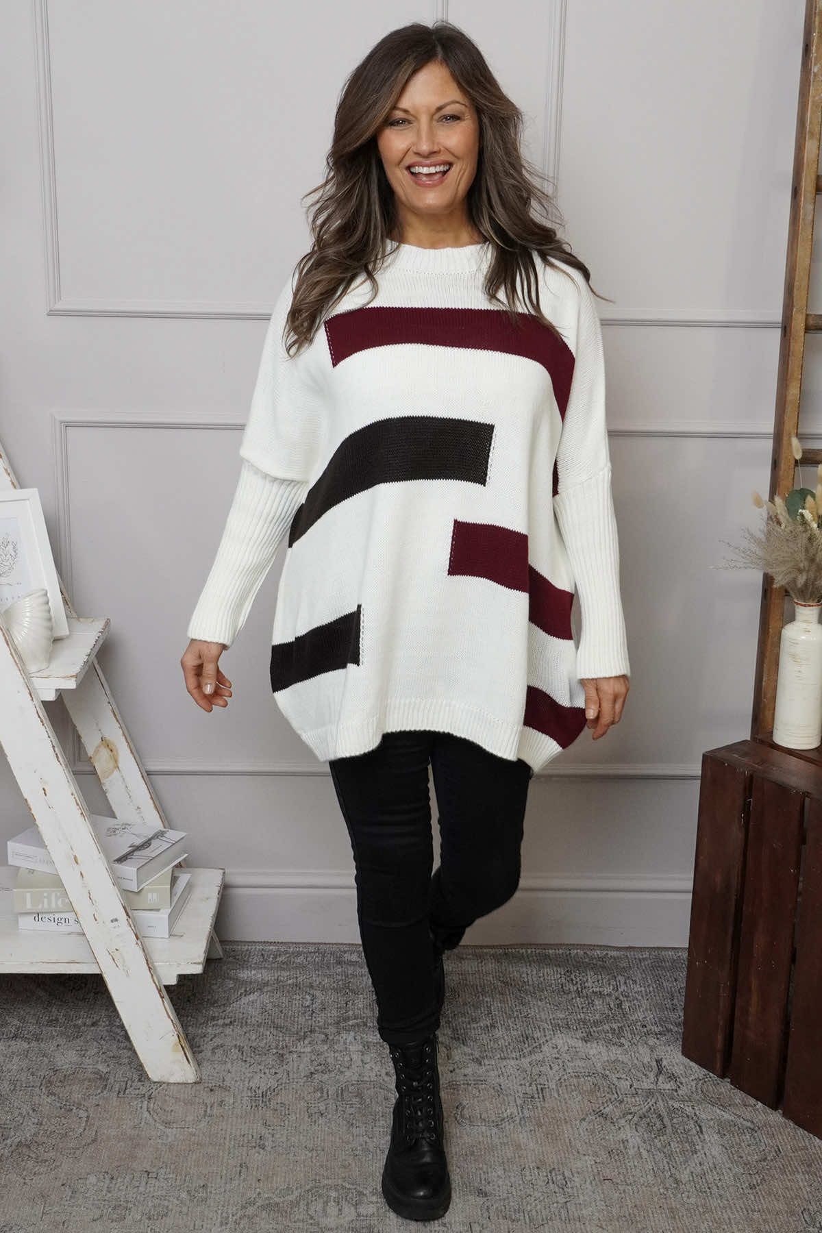 Melva Block Knitted Jumper Cream