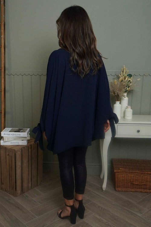 Anette Tie Sleeve Top Navy - Image 4