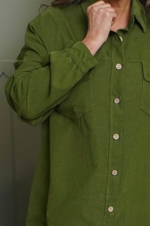 Dezi Needlecord Shirt Dress Olive - Image 3