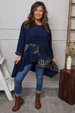 Berenice Print Detail Needlecord Top Navy Navy - Berenice Print Detail Needlecord Top Navy