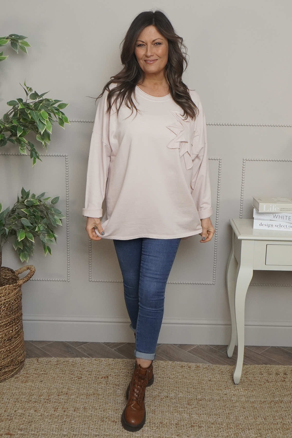 Kaila Flower Patch Cotton Top Pink