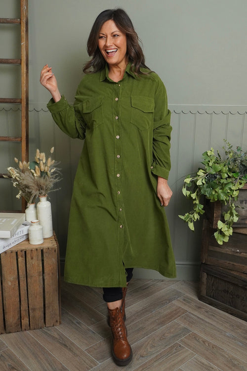 Dezi Needlecord Shirt Dress Olive - Image 2
