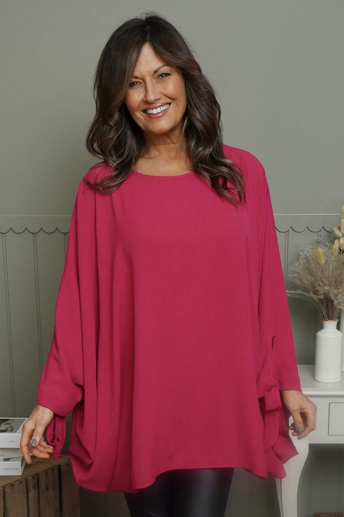 Anette Tie Sleeve Top Fuchsia