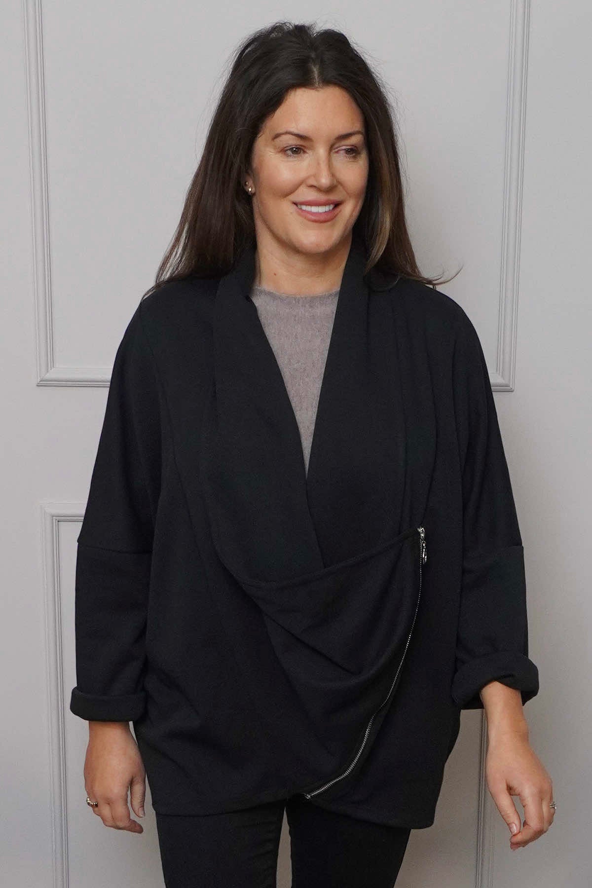 Floella Zip Cotton Jacket Black