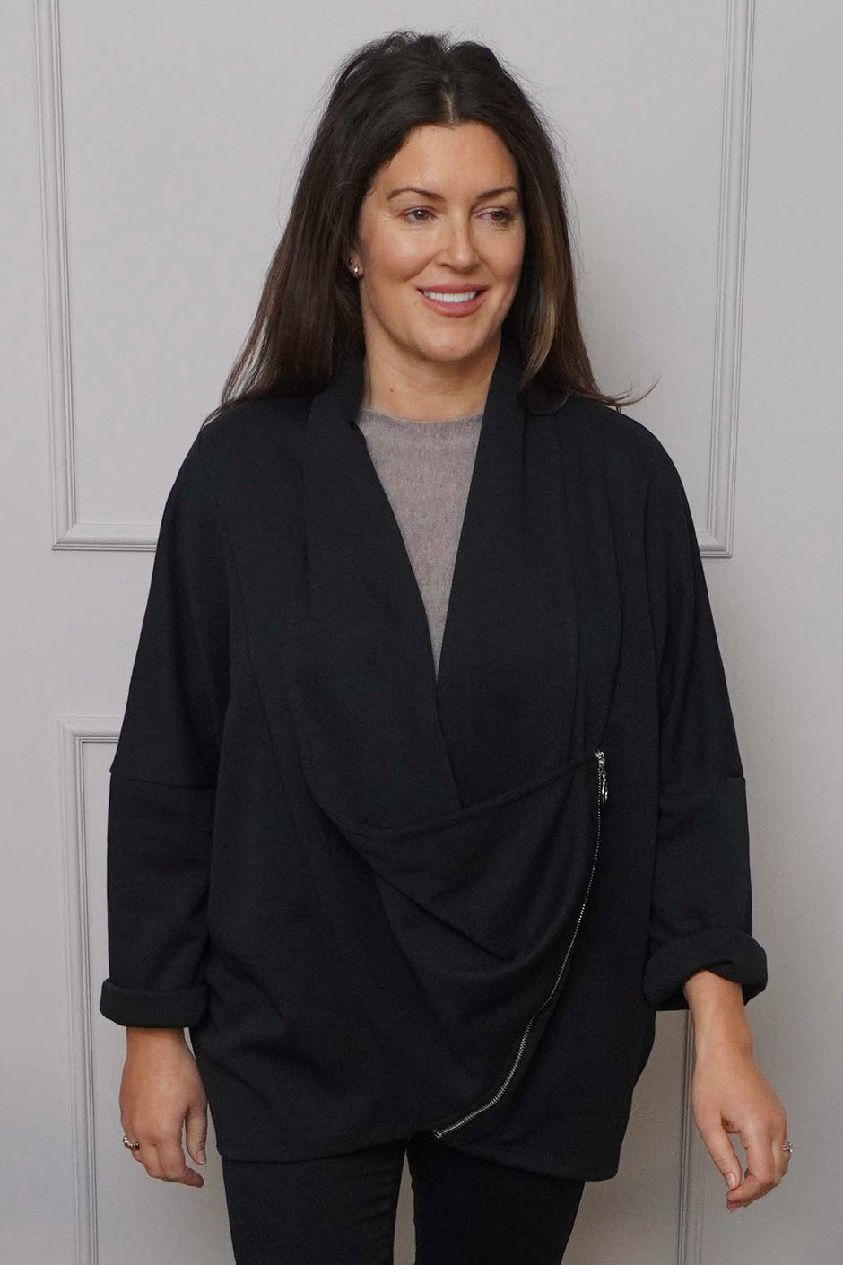 Floella Zip Cotton Jacket Black