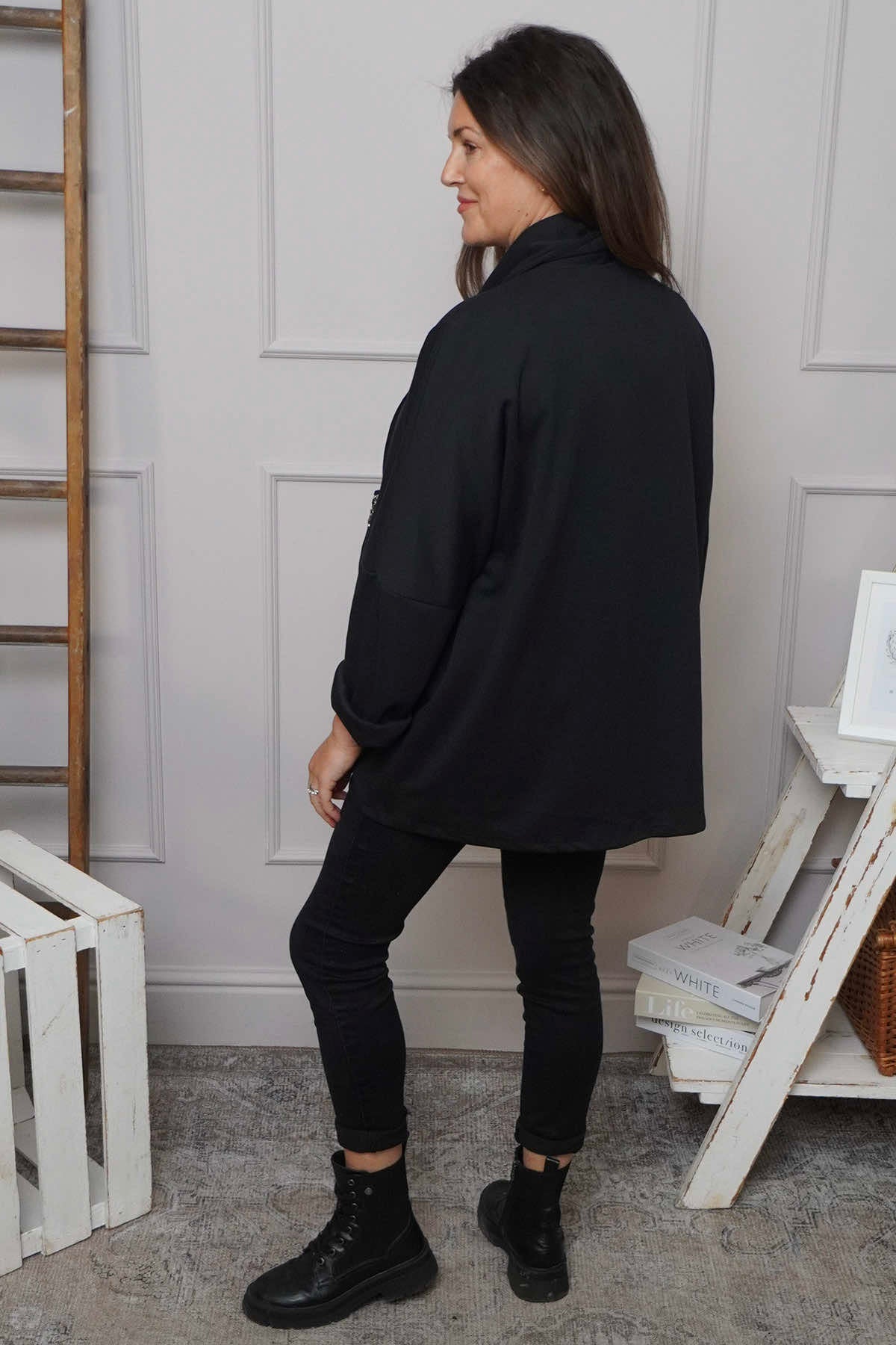 Floella Zip Cotton Jacket Black