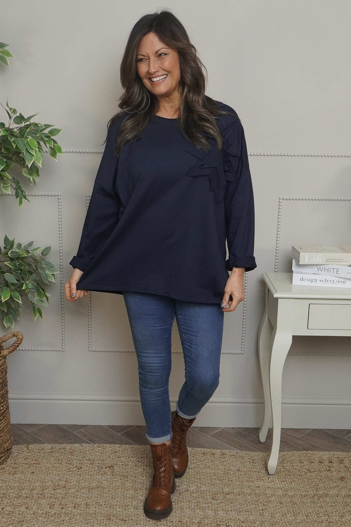 Kaila Flower Patch Cotton Top Navy