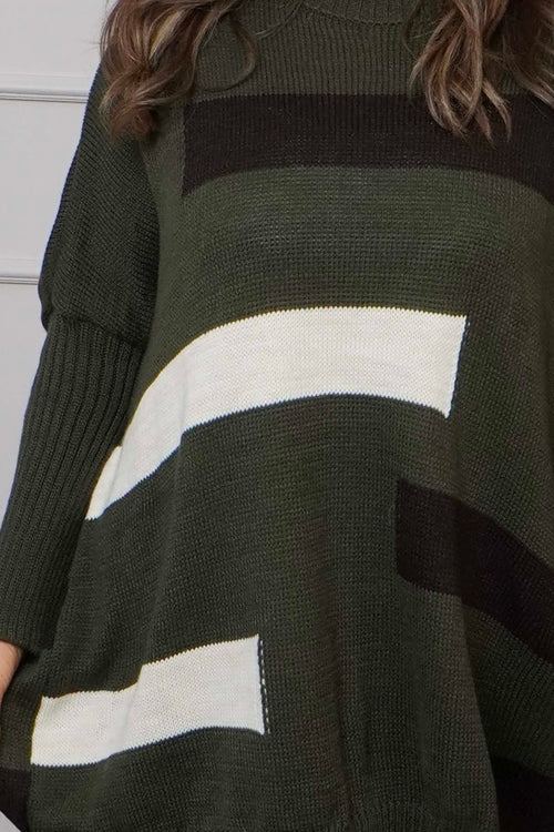 Melva Block Knitted Jumper Khaki - Image 3