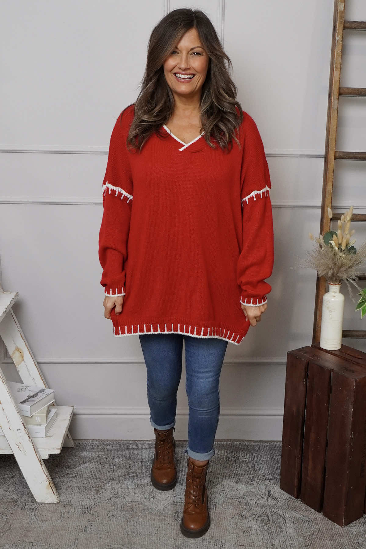 Emma Knitted Jumper Red