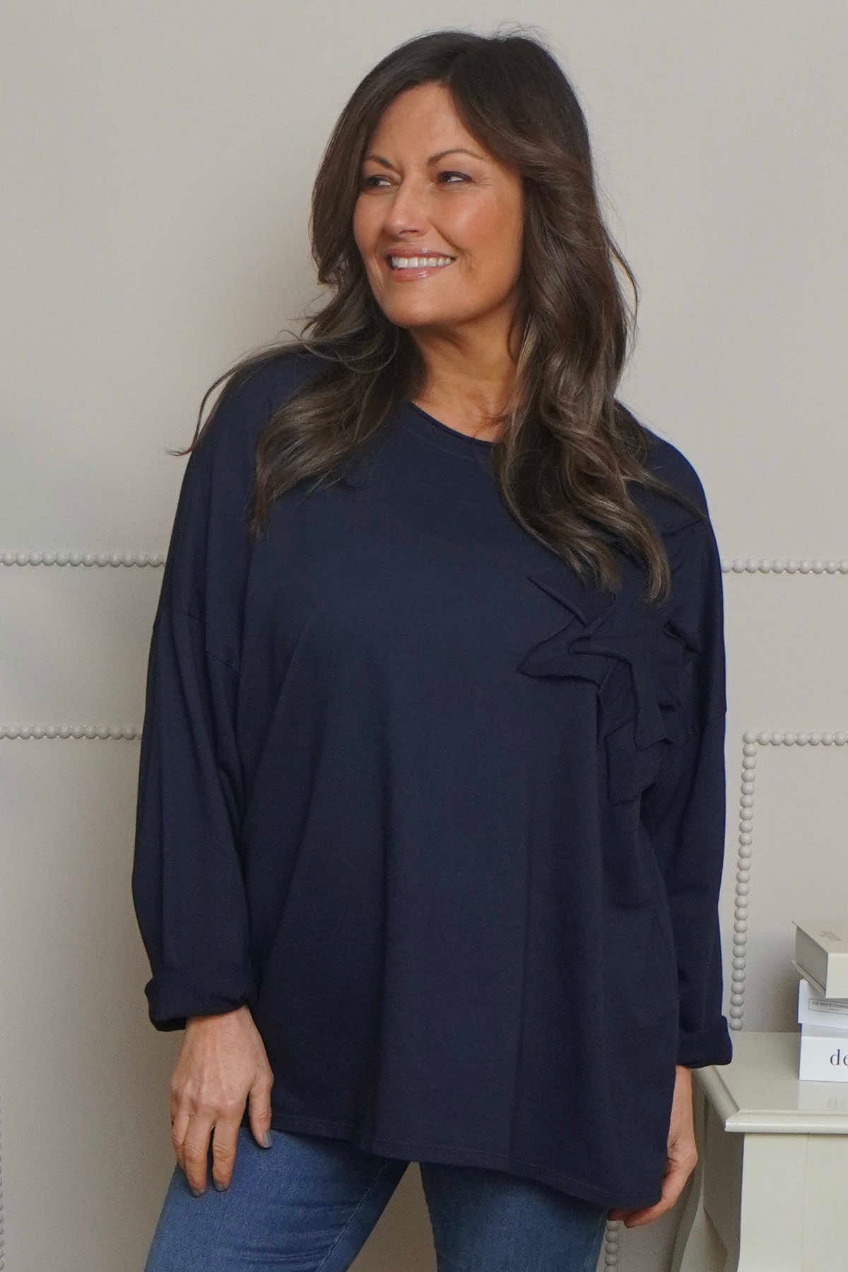 Kaila Flower Patch Cotton Top Navy