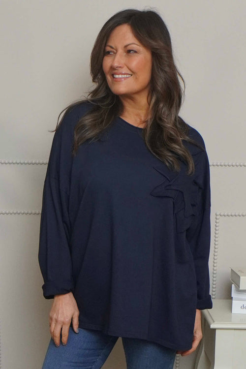 Kaila Flower Patch Cotton Top Navy - Image 2