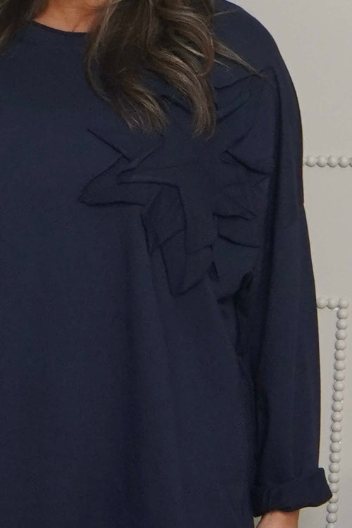 Kaila Flower Patch Cotton Top Navy - Image 3