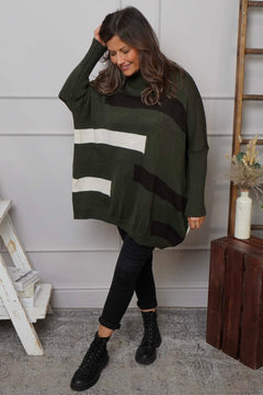 Melva Block Knitted Jumper Khaki