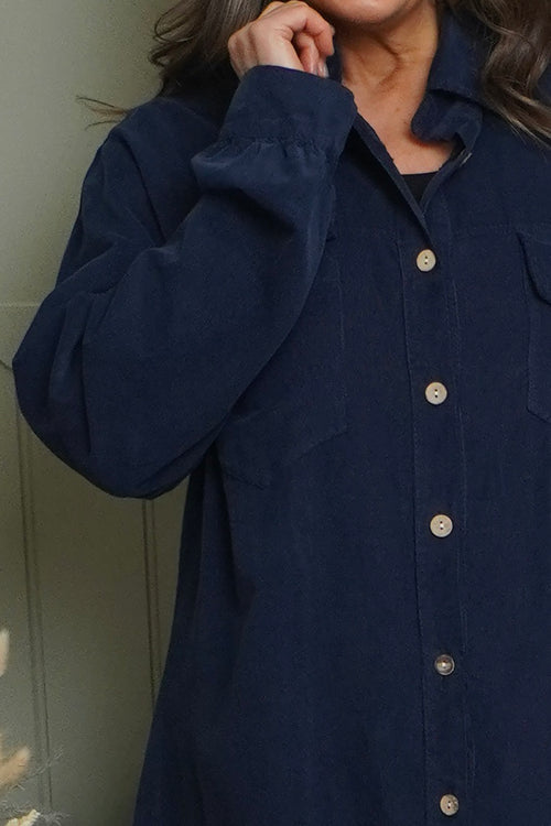 Dezi Needlecord Shirt Dress Navy - Image 3