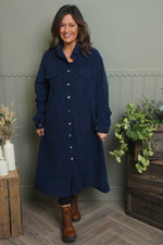 Dezi Needlecord Shirt Dress Navy Navy - Dezi Needlecord Shirt Dress Navy