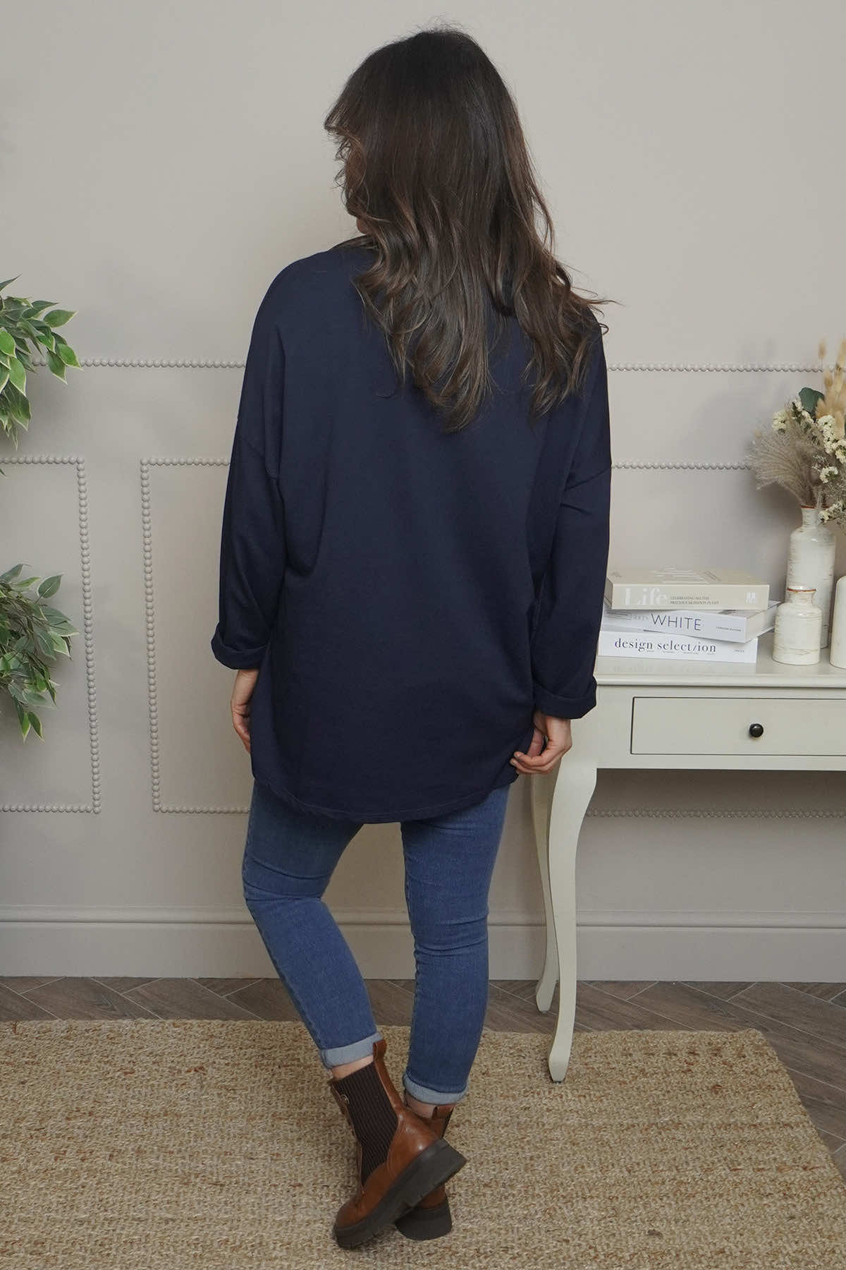 Kaila Flower Patch Cotton Top Navy