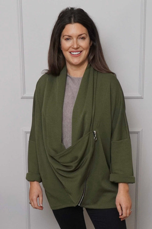 Floella Zip Cotton Jacket Khaki