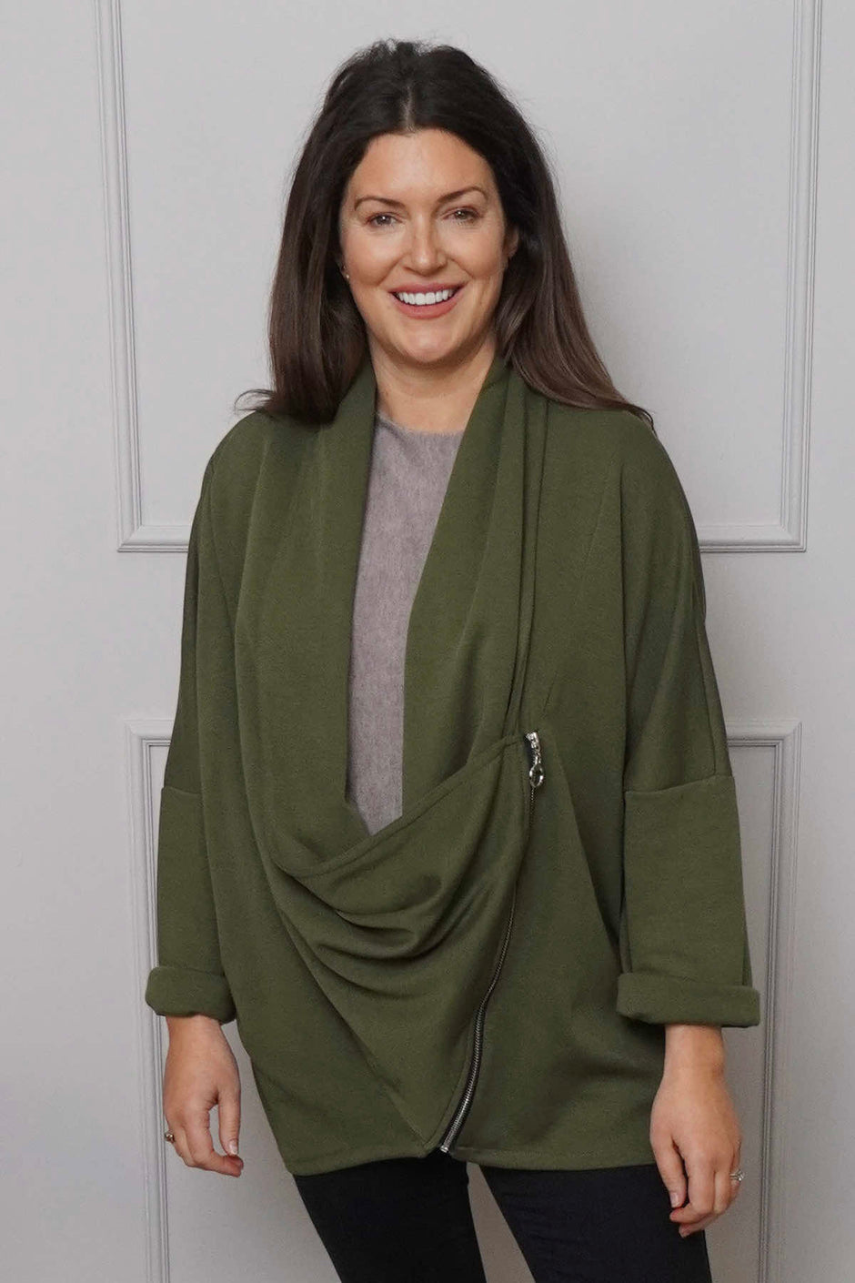 Floella Zip Cotton Jacket Khaki