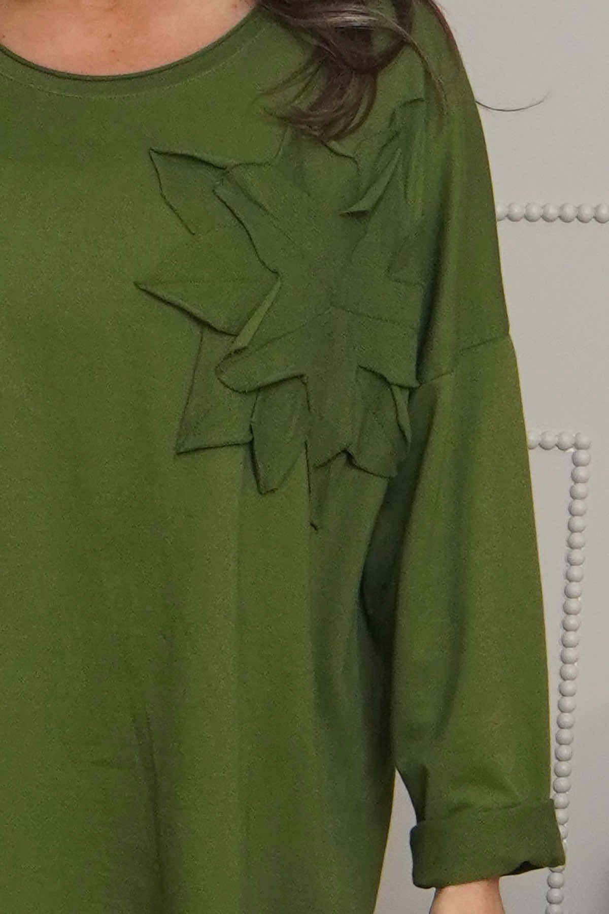 Kaila Flower Patch Cotton Top Olive