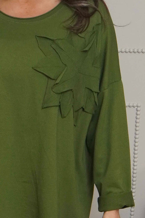 Kaila Flower Patch Cotton Top Olive - Image 3