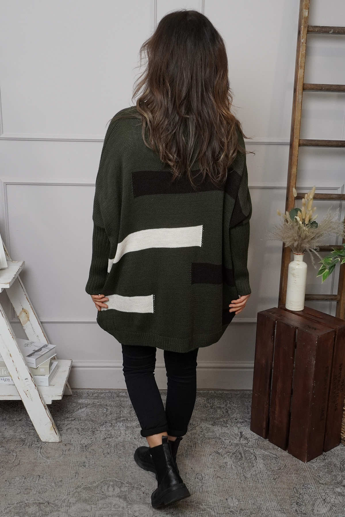 Melva Block Knitted Jumper Khaki