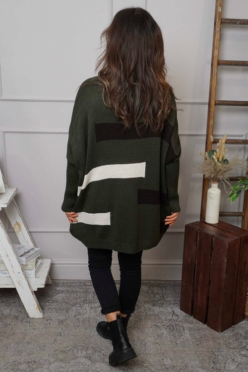 Melva Block Knitted Jumper Khaki - Image 4