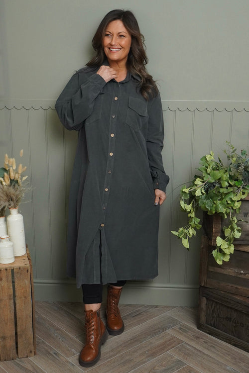 Dezi Needlecord Shirt Dress Charcoal - Image 2