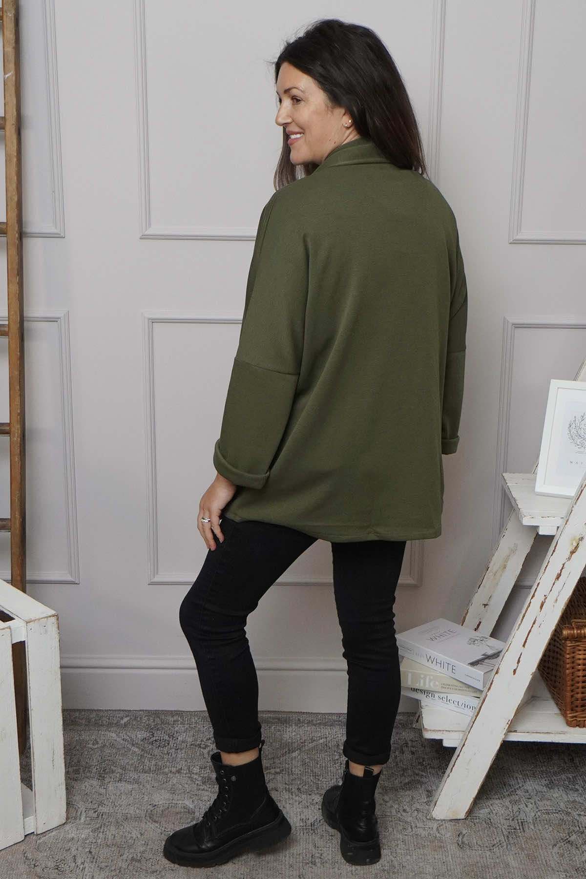 Floella Zip Cotton Jacket Khaki