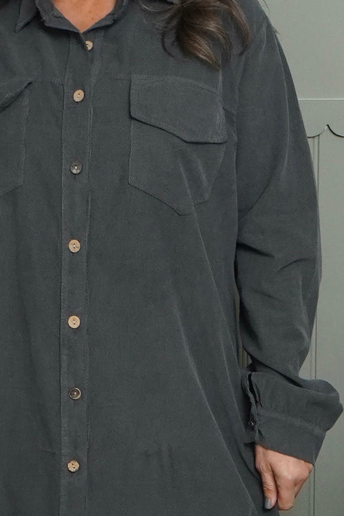 Dezi Needlecord Shirt Dress Charcoal - Image 3