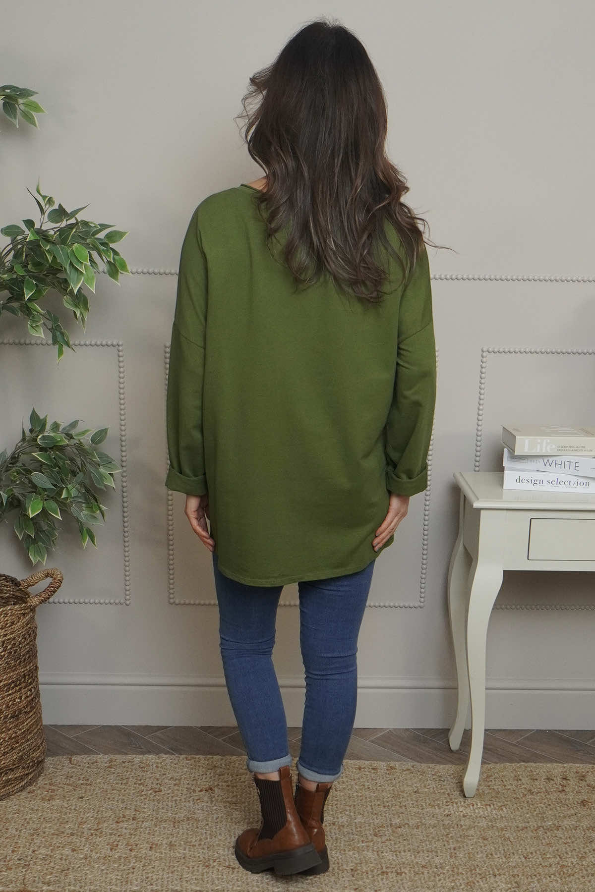 Kaila Flower Patch Cotton Top Olive