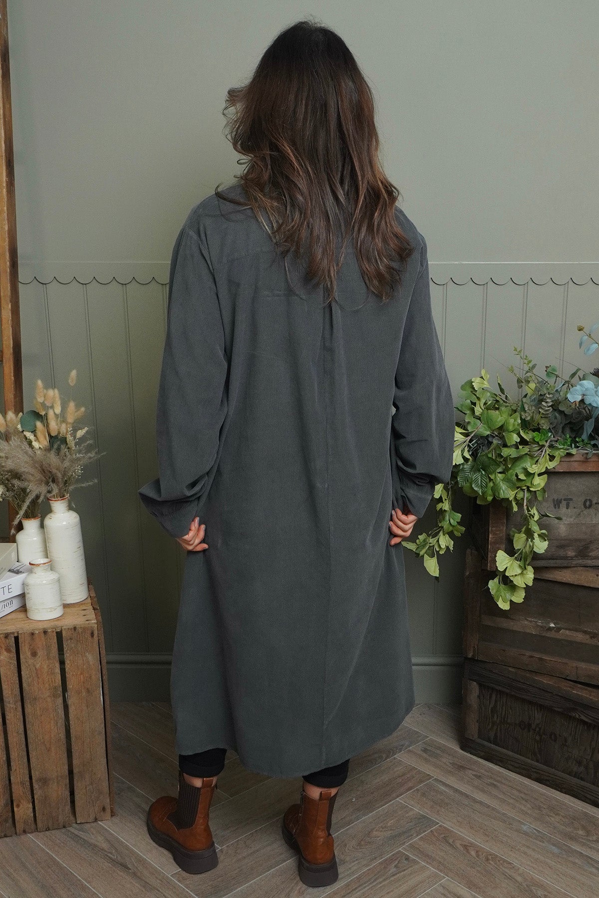 Dezi Needlecord Shirt Dress Charcoal
