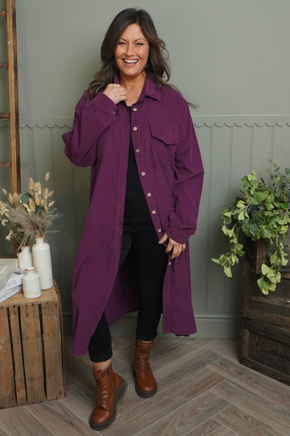 Dezi Needlecord Shirt Dress Purple
