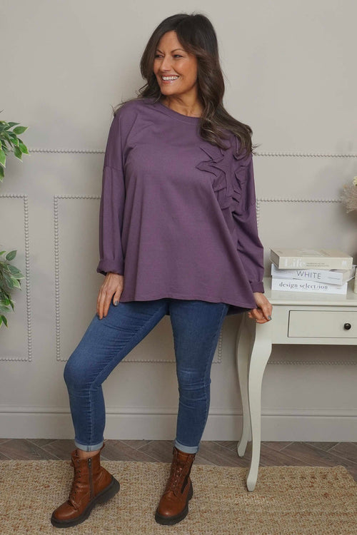 Kaila Flower Patch Cotton Top Purple - Image 1