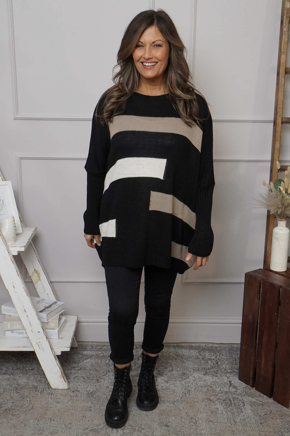 Melva Block Knitted Jumper Black