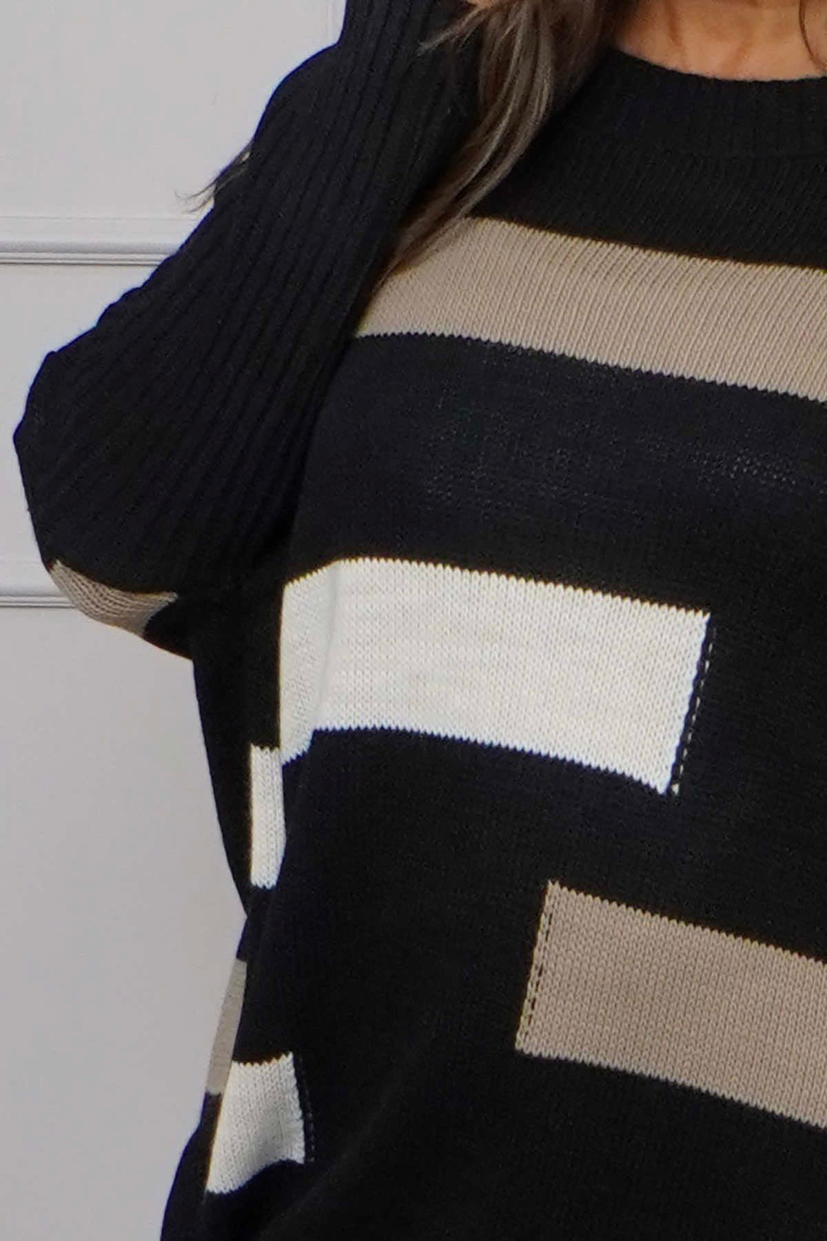 Melva Block Knitted Jumper Black