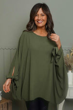 Anette Tie Sleeve Top Khaki Khaki - Anette Tie Sleeve Top Khaki