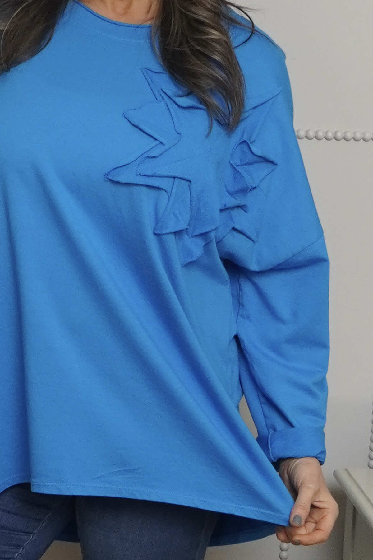 Kaila Flower Patch Cotton Top Blue