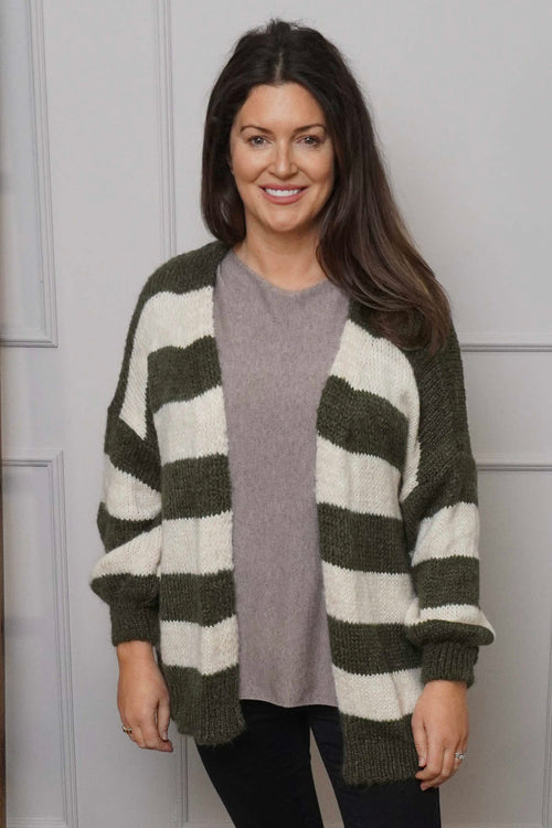 Kennedy Stripe Knitted Cardigan Khaki